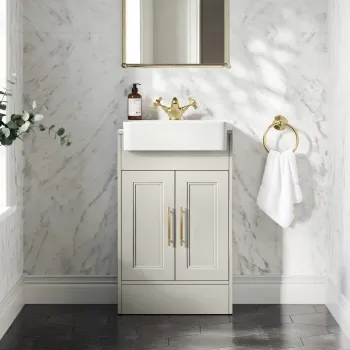 Monaco Linen White Basin Vanity 500mm - Brass Knurled Handles