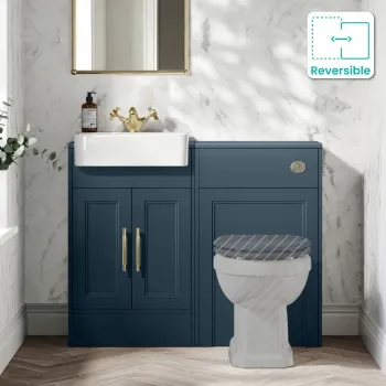 Monaco Navy Blue Basin Vanity and Back To Wall Toilet Unit 1000mm (Excludes Pan & Cistern) - Brass Knurled Handles
