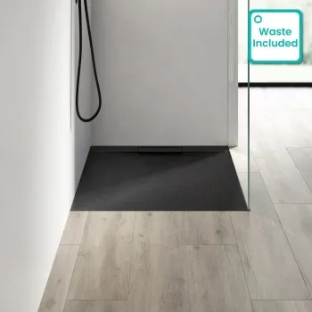 Tokyo Square Matt Black Slate Texture Stone Shower Tray 900x900mm
