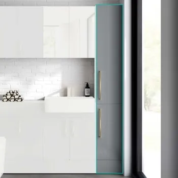 Harper Stone Grey Floor Standing Tall Cabinet 1900x300mm - Brushed Brass Accents