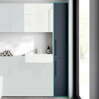 Harper Navy Blue Floor Standing Tall Cabinet 1900x300mm - Black Accents