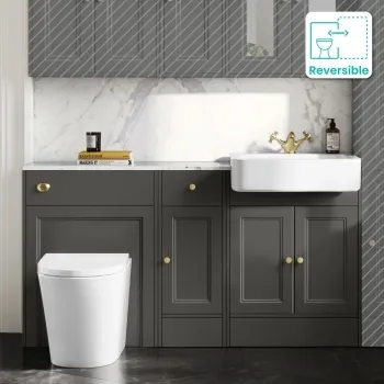 Monaco Graphite Grey Combination Vanity Basin with Marble Top and Boston Toilet 1500mm - Brushed Brass Accents