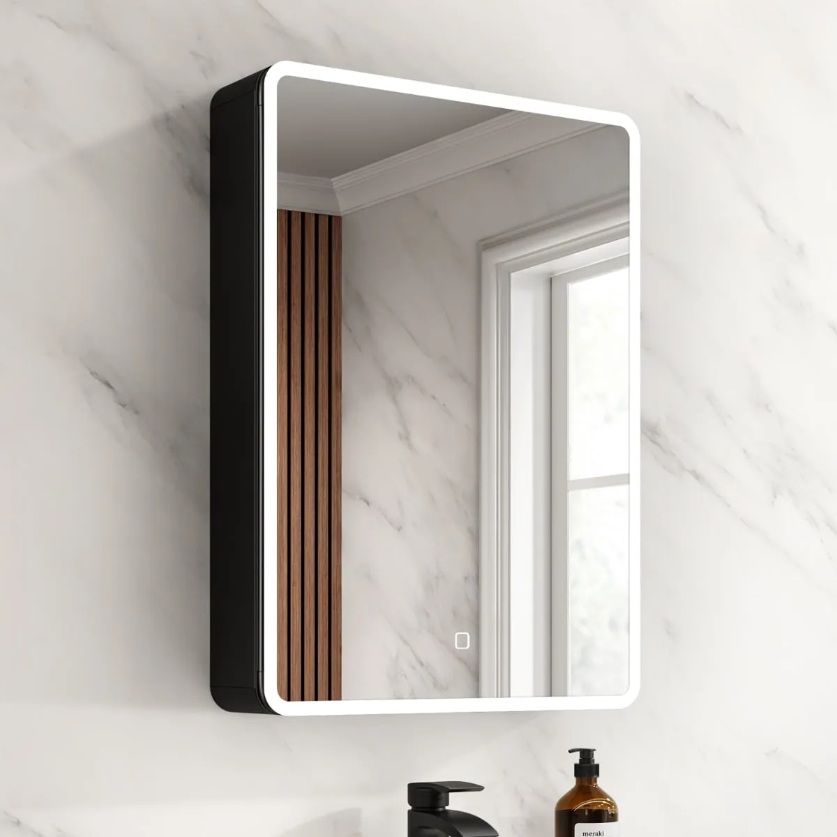 Aurora Matt Black Illuminated LED Mirror Cabinet 700x500mm