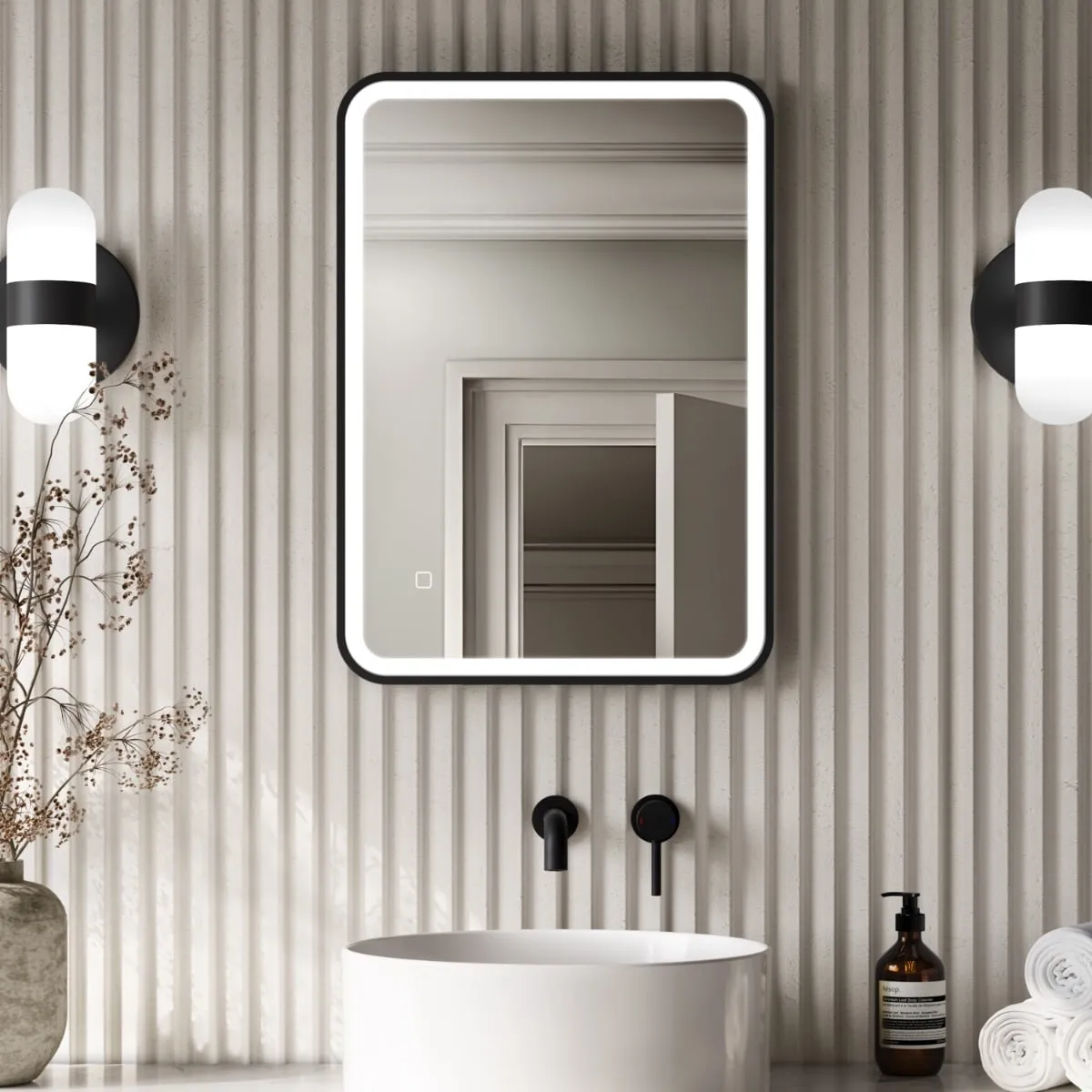 Mila Black Framed Illuminated LED Mirror 700x500mm