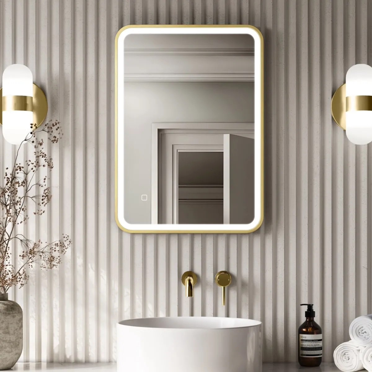 Mila Brushed Brass Illuminated LED Mirror 700x500mm