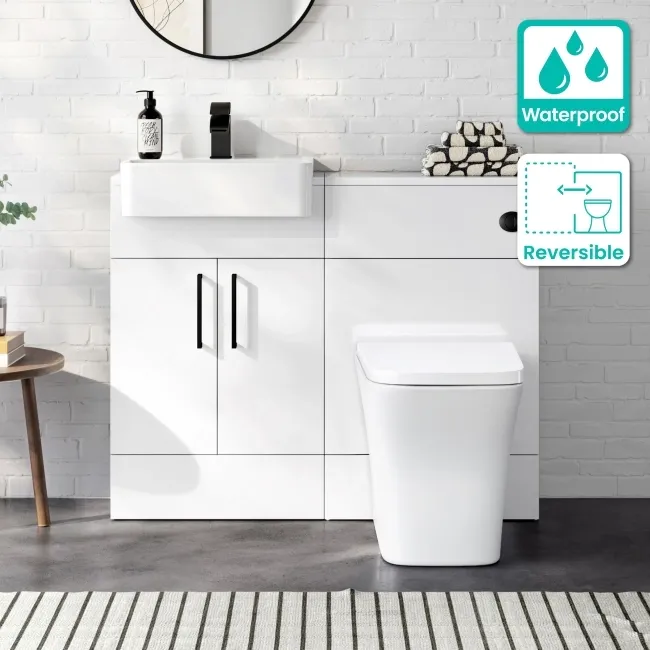 100% Waterproof - Harper Gloss White PVC Combination Vanity Basin & Houston Toilet 1000mm - Black Accents