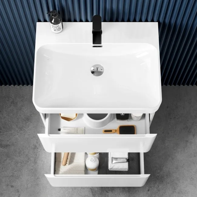 100% Waterproof - Corsica Gloss White PVC Basin Drawer Vanity 600mm