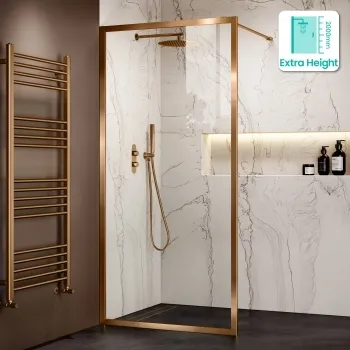 Antwerp Brushed Copper Framed Easy Clean 8mm Wet Room Shower Glass Panel 900mm