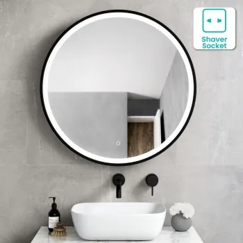 Mollie Black Framed Round Illuminated LED Mirror Cabinet 800mm