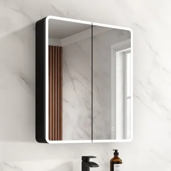 Aurora Matt Black Illuminated LED Mirror Cabinet 700x600mm
