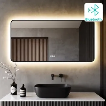 Mila Black Framed Backlit Illuminated LED Mirror With BLUETOOTH Speaker 600x1200mm