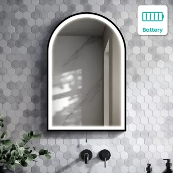 Maya Battery Powered Matt Black Arched LED Mirror 750x500mm