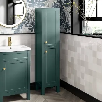 Bermuda Midnight Green Floor Standing Tall Cabinet 1500x350mm - Brushed Brass Accents
