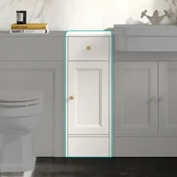 Monaco Cotton White Side Cabinet Unit 300mm - Brushed Brass Accents