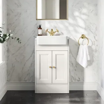 Monaco Cotton White Basin Vanity 500mm - Brushed Brass Accents