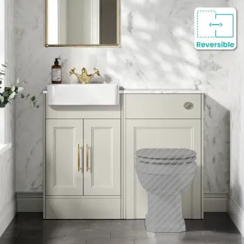 Monaco Linen White Combination Vanity Basin with Marble Top 1000mm (Excludes Pan & Cistern) - Brass Knurled Handles