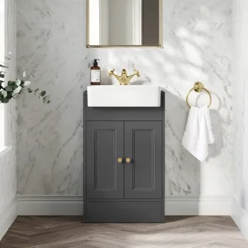 Monaco Slate Grey Basin Vanity 500mm - Brushed Brass Accents