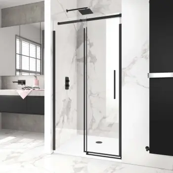 Stockholm Matt Black Easy Clean 8mm Frameless Sliding Shower Door 1100mm