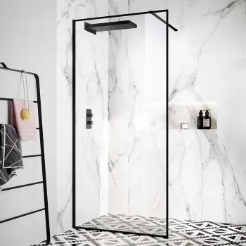 Munich Matt Black Framed Easy Clean 8mm Wet Room Shower Glass Panel 900mm