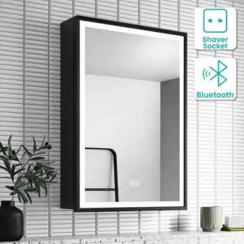 Mia Black Framed Illuminated LED Mirror Cabinet With BLUETOOTH Speaker 710x500mm