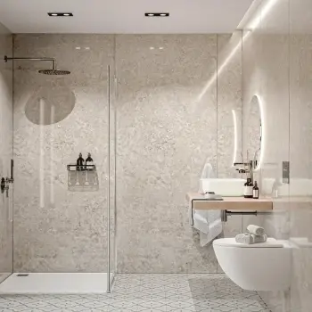 Trepanel Aqua® Gloss Ivory Travertine Effect PVC Shower Wall Panel
