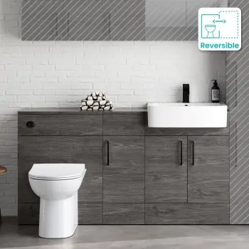Harper Charcoal Elm Combination Vanity Basin and Aruba Toilet 1500mm - Black Accents