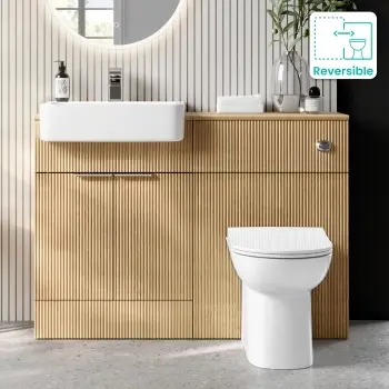 Sicily Fluted Country Oak Combination Vanity Basin and Aruba Toilet 1200mm - Chrome Handles