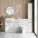 Sicily Fluted Coastal White Floor Standing Tall Cabinet Unit 1900x300mm - Brushed Brass Accents