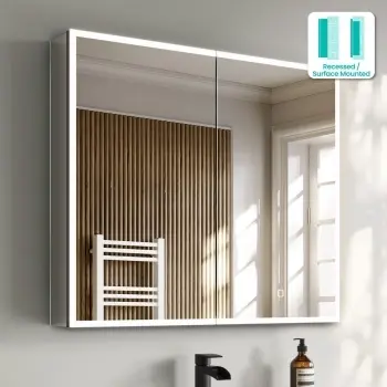 Esme Matt Black Illuminated LED Recessed Mirror Cabinet 700x800mm