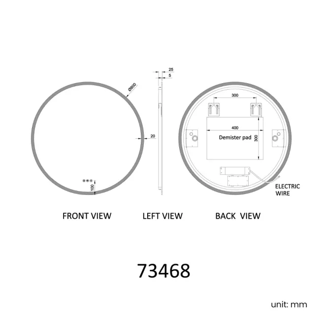 Grace Round Illuminated LED Mirror With BLUETOOTH Speaker 800mm