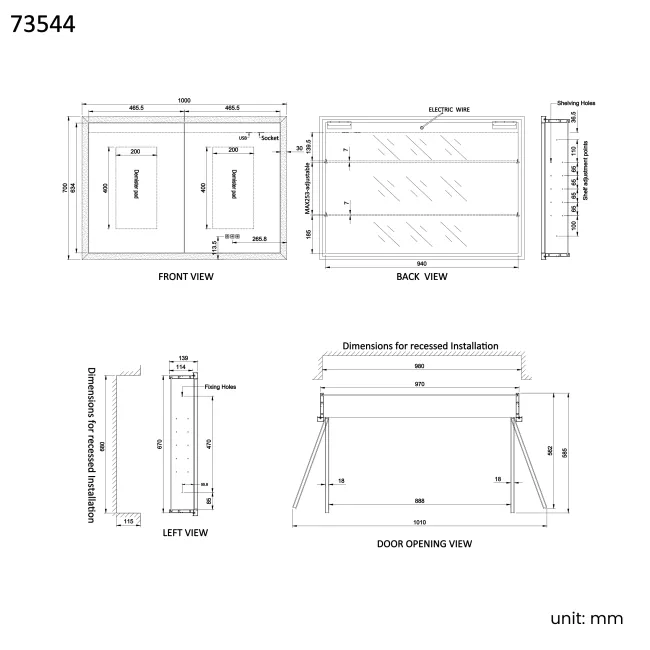 Ivy Recessed LED Mirror Cabinet 700x1000mm