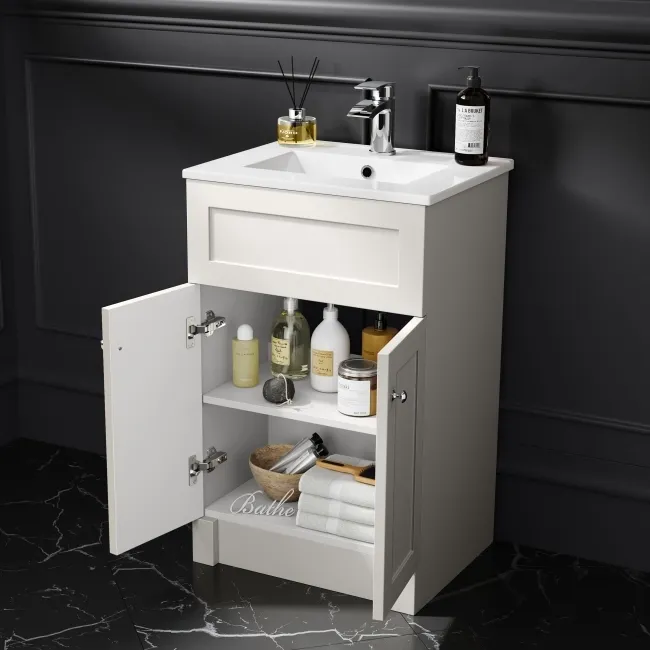 Milos Cotton White Combination Vanity Basin and Aruba Toilet 1000mm - Chrome Handles