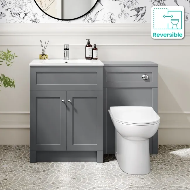 Milos Fog Grey Combination Vanity Basin and Aruba Toilet 1100mm - Chrome Handles