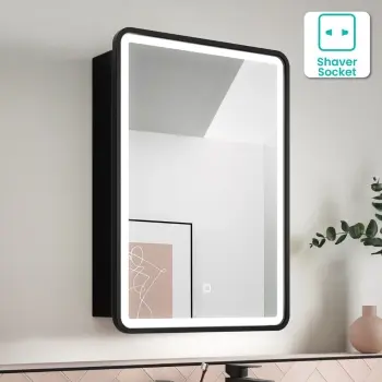 Olivia Black Framed Illuminated LED Mirror Cabinet 710x500mm