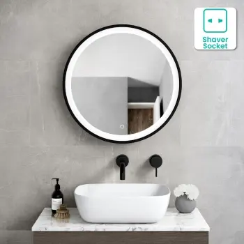 Mollie Black Framed Round Illuminated LED Mirror Cabinet 600mm