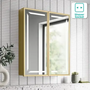 Mia Matt Brass Illuminated LED Mirror Cabinet 710x600mm