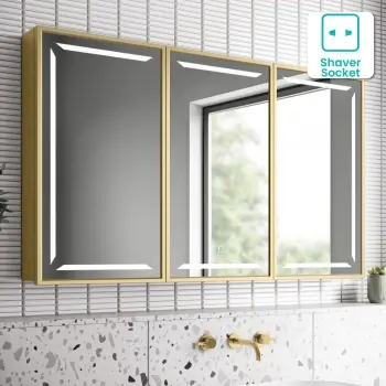 Mia Matt Brass Illuminated LED Mirror Cabinet 710x1200mm