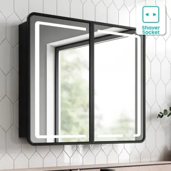 Olivia Black Framed Illuminated LED Mirror Cabinet 710x800mm
