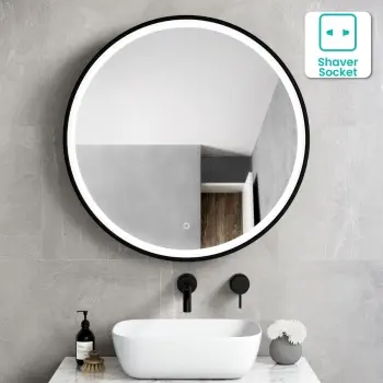 Mollie Black Framed Round Illuminated LED Mirror Cabinet 800mm