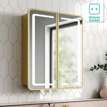 Olivia Matt Brass Illuminated LED Mirror Cabinet 710x600mm