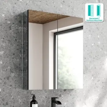 Esme Matt Black Recessed Mirror Cabinet 700x600mm