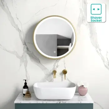 Mollie Matt Brass Round Illuminated LED Mirror Cabinet 500mm