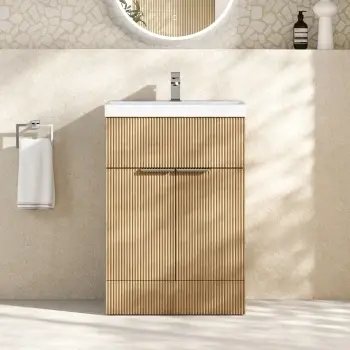Havana Fluted Country Oak Basin Vanity 600mm - Chrome Handles