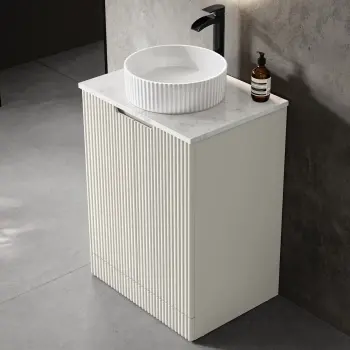 Crete Fluted Linen White Vanity with Marble Top & Nevis Basin 600mm