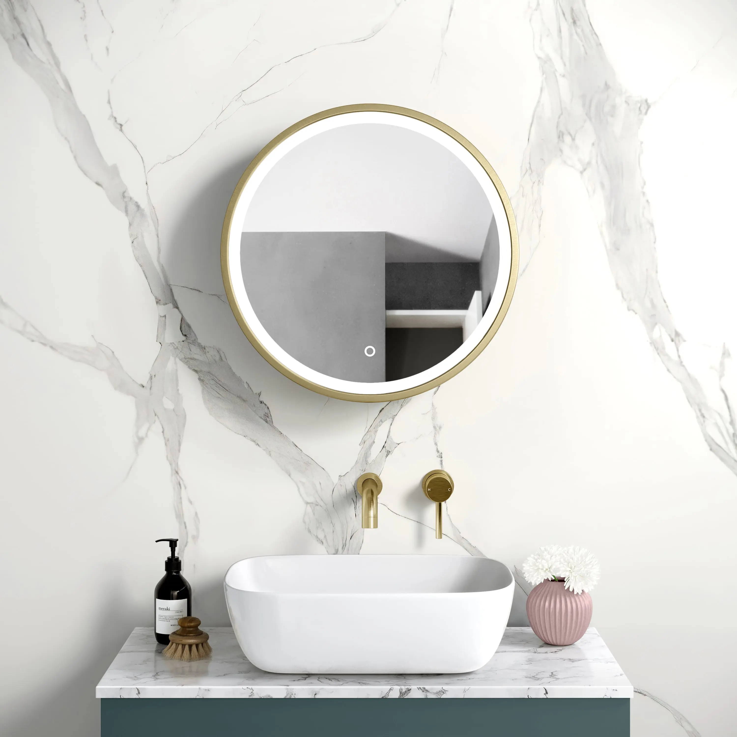 Mollie Matt Brass Round Illuminated LED Mirror Cabinet 500mm