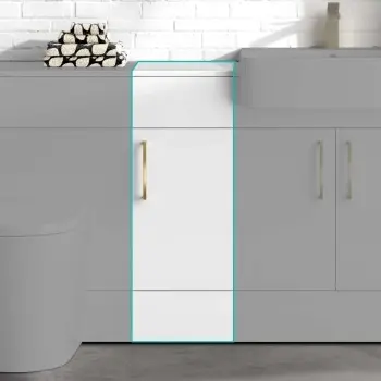 Harper Gloss White Side Cabinet Unit 300mm - Brushed Brass Accents