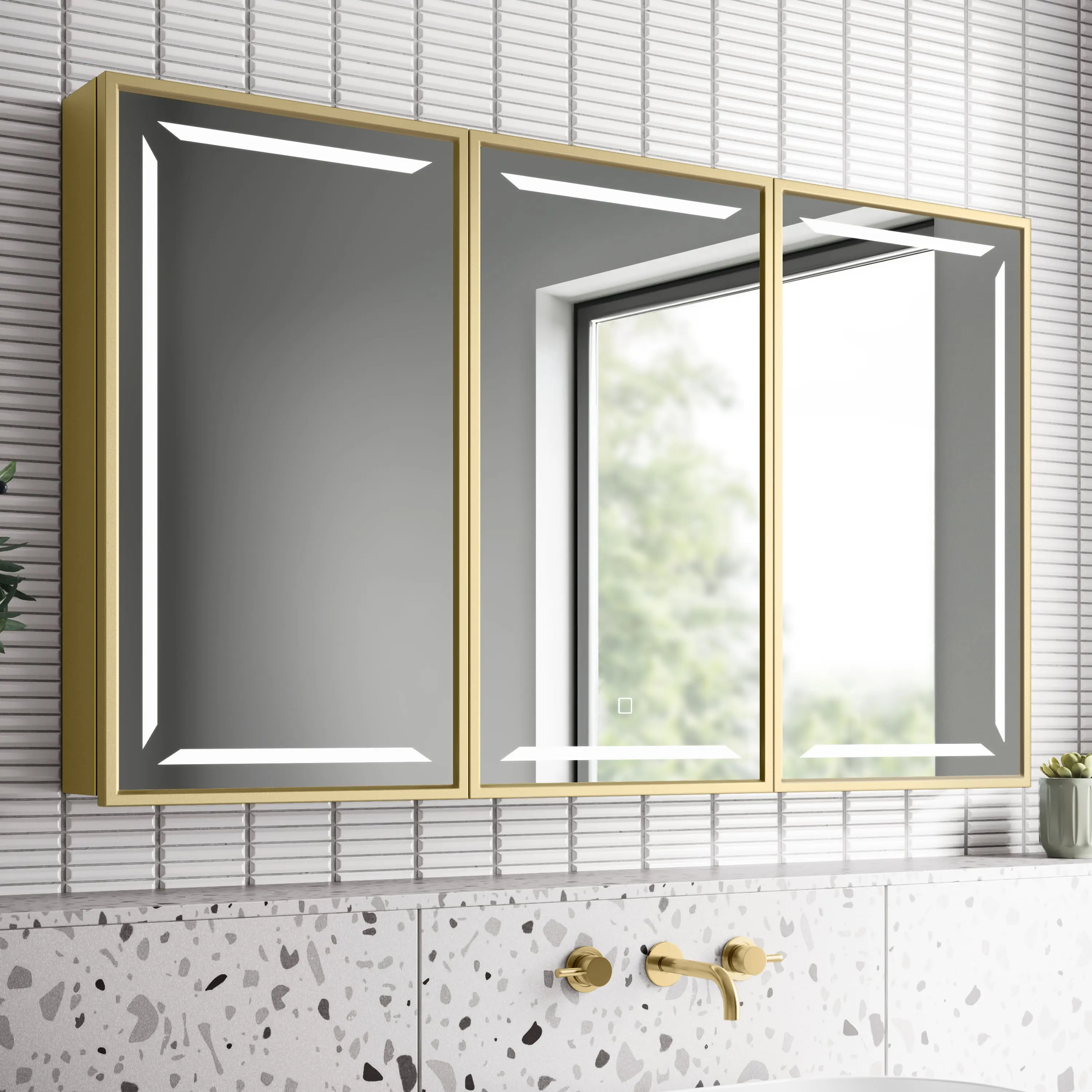 Mia Matt Brass Illuminated LED Mirror Cabinet 710x1200mm