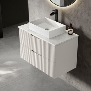 Crete Linen White Wall Hung Vanity with Marble & Cody Basin | 800mm