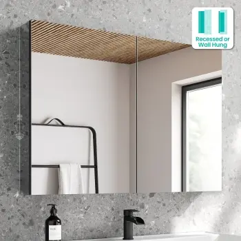 Esme Matt Black Recessed Mirror Cabinet 700x1000mm