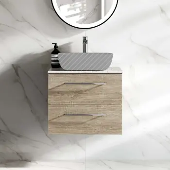 Elba Dawn Oak Wall Hung Drawer 600mm - Excludes Counter Top Basin